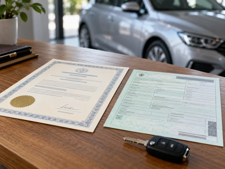 Two vehicle documents displayed side by side, illustrating the differences between conformity and registration certificates.